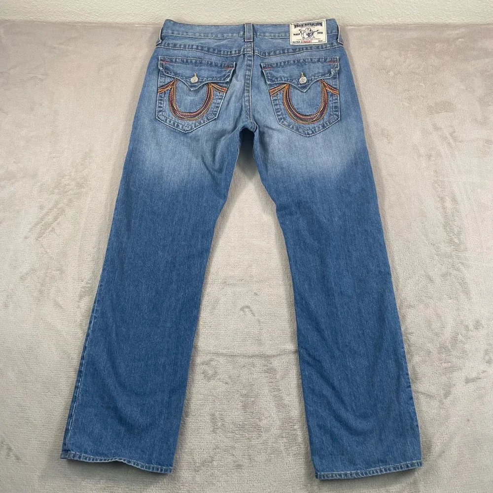 True‎ Religion Embroidered Flap Pockets Thick Stitch Men 36x33 Blue Made in USA